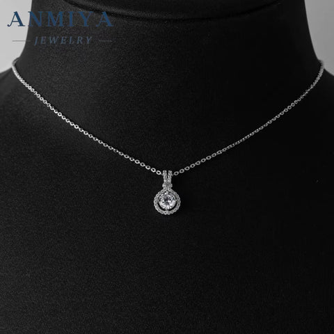 ANMIYA Dainty 925 Sliver Pendant round Cut Cubic Moissanite Simple Pendant Necklace for Women Girls