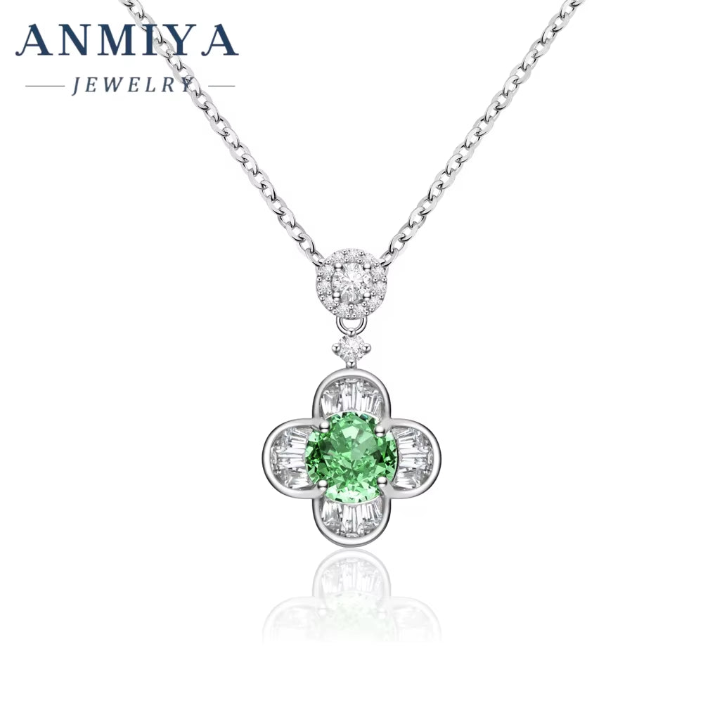 Fine Gemstone Jewelry 925 Sterling Silver round Cut CZ Sapphire Necklace Jewelry