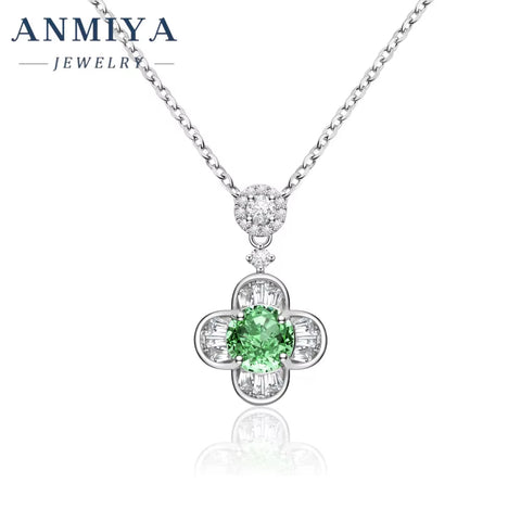 925 Sterling Silver Bling round Brilliant Ice Cut Cubic Zircon Women Four Leaf Clover Choker Pendant Fashion Jewelry Necklaces