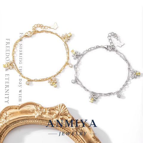 Wholesale 925 Silver Jewelry Bohemia Clover Bracelet Double Layer with Butterfly Pendant for Everyday Accessories