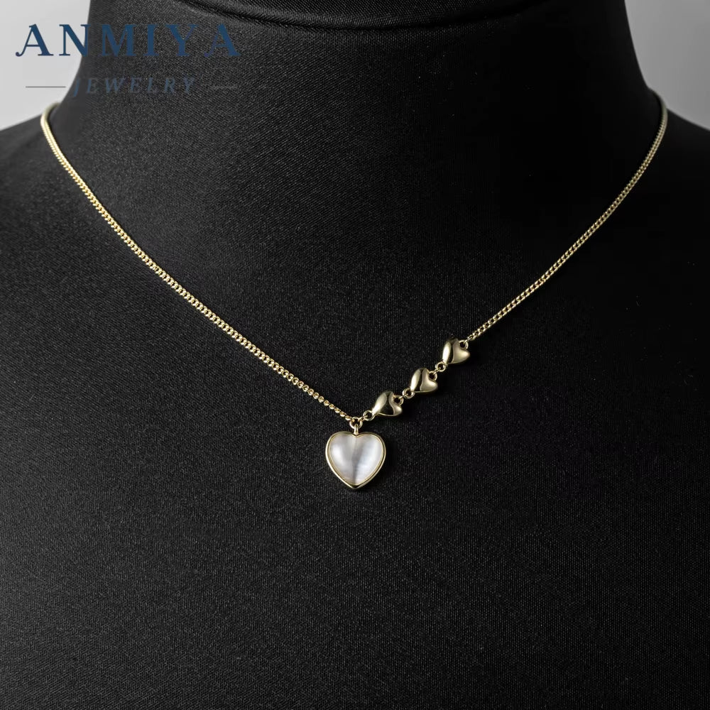 Fine Jewelry 925 Sterling Silver Necklace Chalcedony Heart 18K Gold Jewelry Necklace Fashion for Women Girl