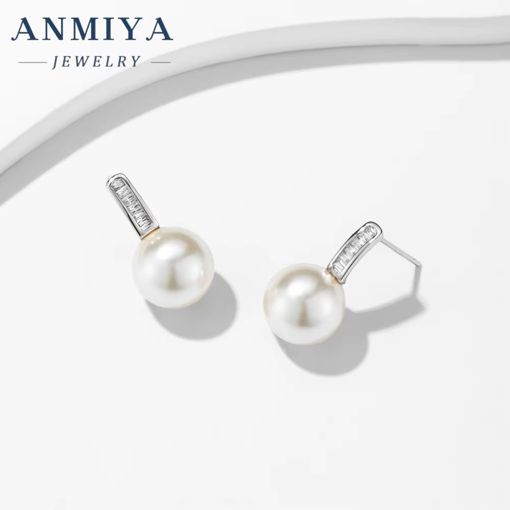 Hot Wholesale INS Jewelry Zircon 925 Sterling Silver Stud Freshwater Pearl Earrings