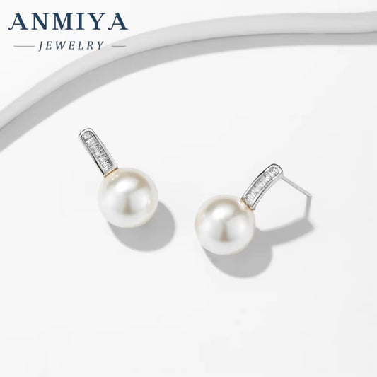 Hot Wholesale INS Jewelry Zircon 925 Sterling Silver Stud Freshwater Pearl Earrings