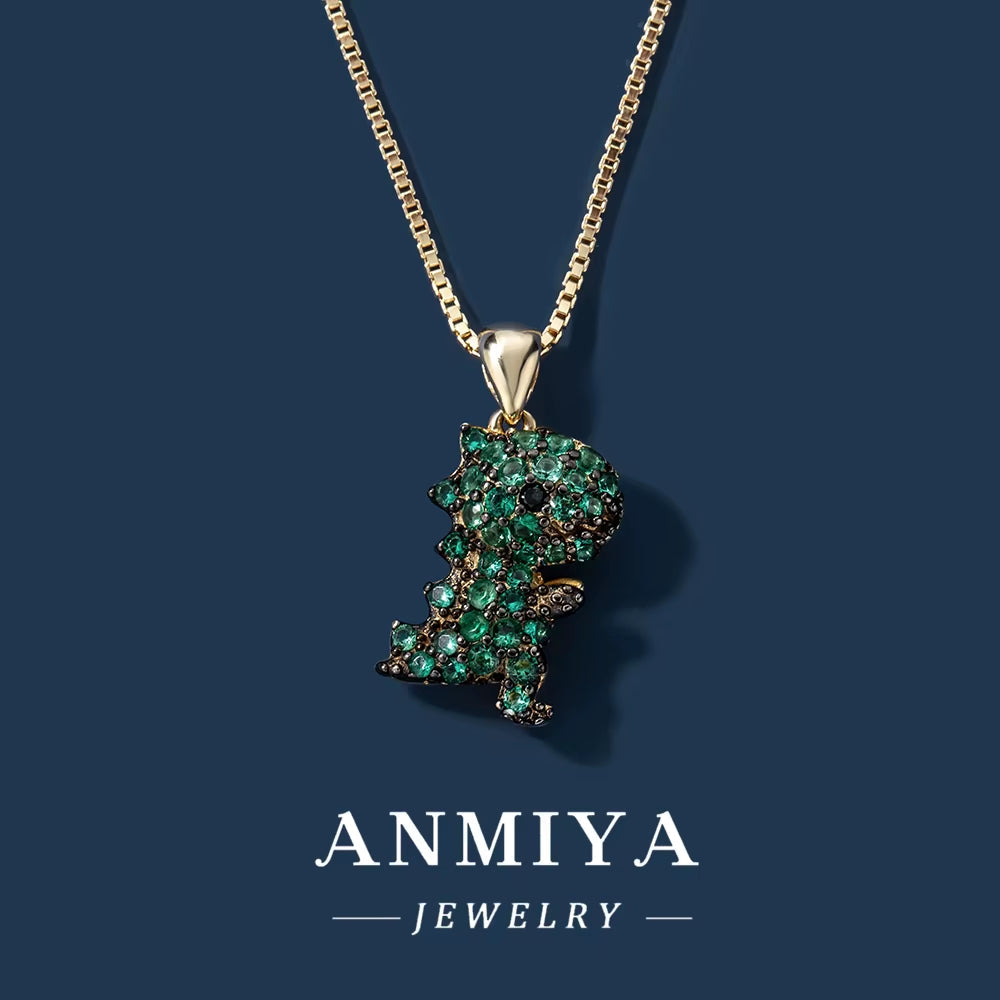 Hot Sale Fashion Jewelry Minimalist 925 Sterling Silver Gold Plated Necklace Cute Green Dinosaur Animal Pendant Necklace