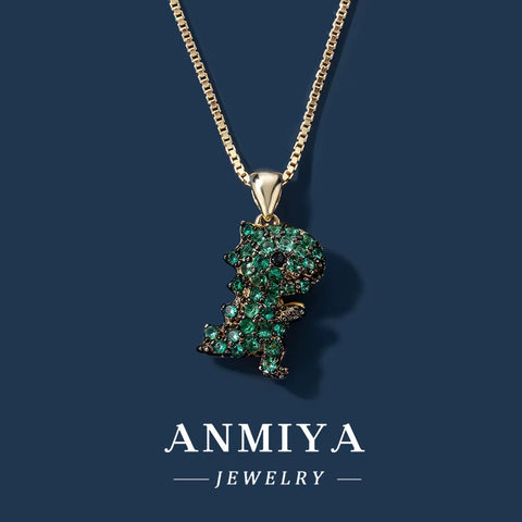 Hot Sale Fashion Jewelry Minimalist 925 Sterling Silver Gold Plated Necklace Cute Green Dinosaur Animal Pendant Necklace