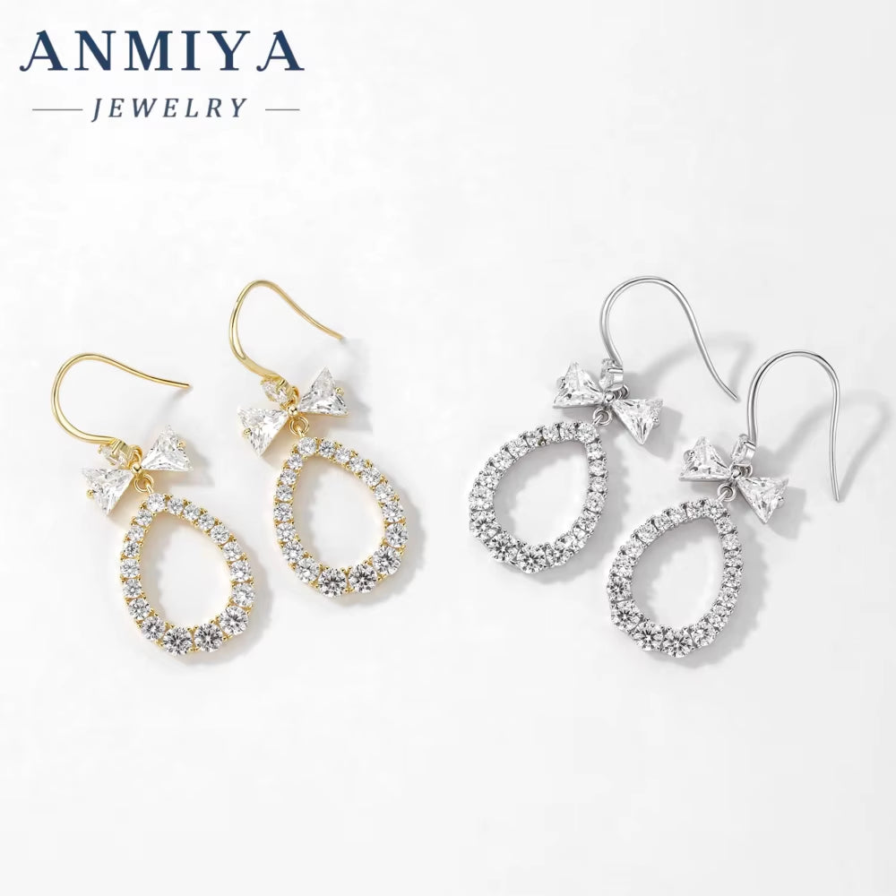 High Quality Water Drop Hollow Out Pear Shape Zircon 925 Silver Hook Earrings for Mother