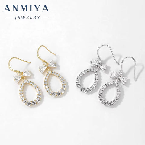 High Quality Water Drop Hollow Out Pear Shape Zircon 925 Silver Hook Earrings for Mother