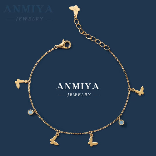 Accessory Jewelry Sterling 925 Jewelry Shiny Zircon Butterfly Pendant Tassel Anklet for Women Wholesale