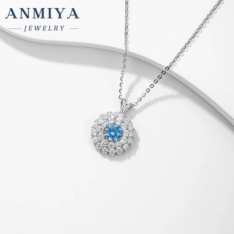 ANMIYA High Quality New Design Necklace Jewelry Colorful Ice Flower Cut Zircon 925 Sterling Silver Fashion Pendant Necklace