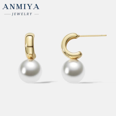 Ins Style Newest 10Mm 925 Silver Pearl Hoop Earring Antiallergic S925 Sterling Silver Freshwater Pearl Stud Earring