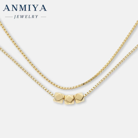 Layered Necklace 925 Silver Double Layer Necklace Trendy Multi Layer Gold Block Necklaces for Women New Arrival