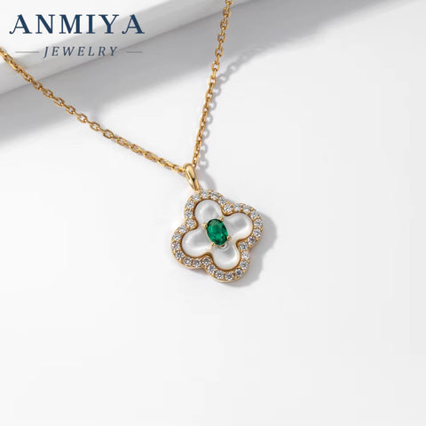 Customized Elegant New Tide Green Zircon Four Leaf Clover Necklace and Earrings Sets 925 Silver for Women