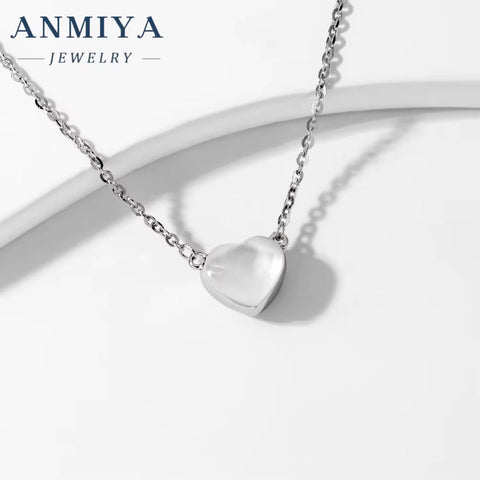 Dainty 925 Silver White Shell Heart Pendant Necklace Women Fashion Jewelry Charm Necklace for Women Girlfriend