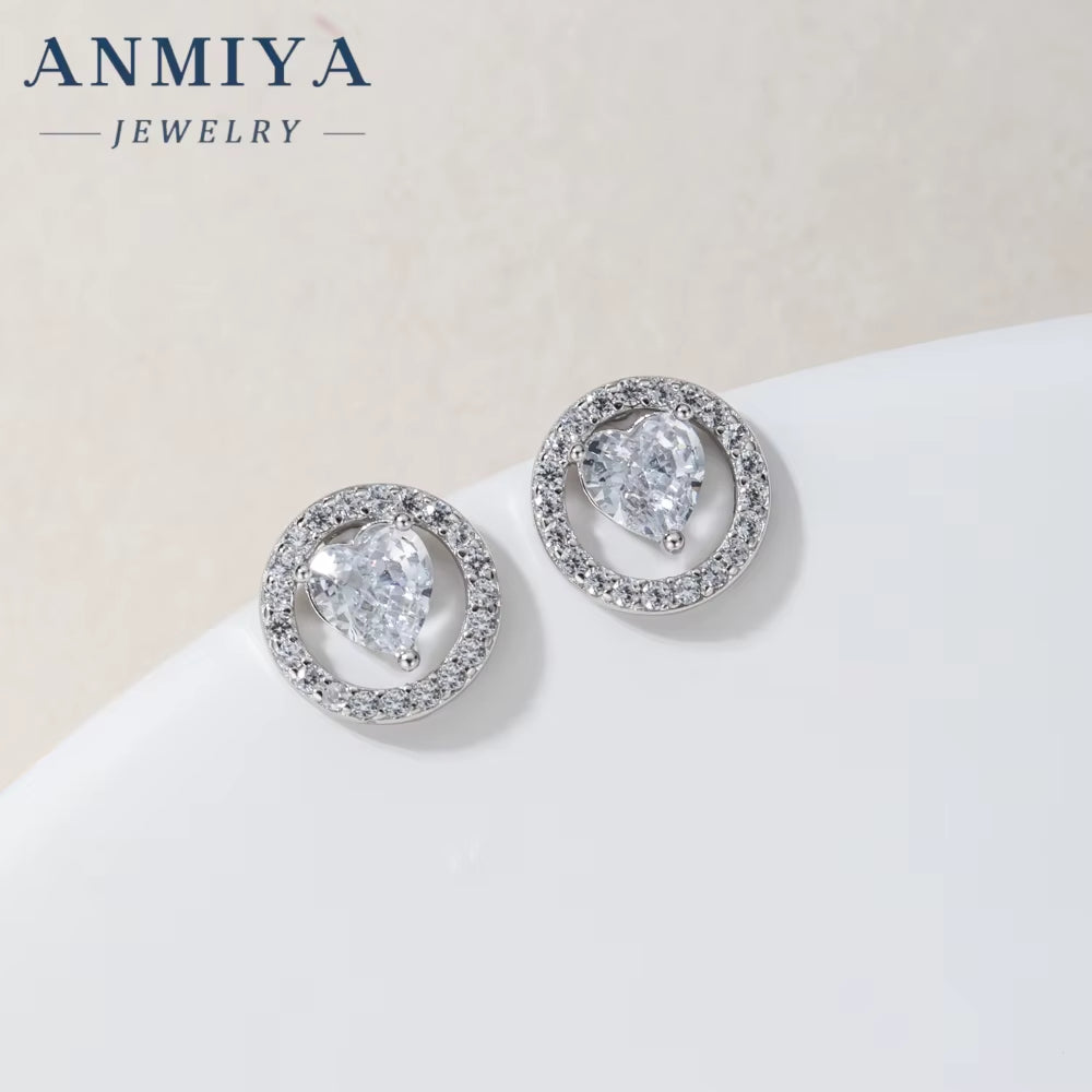 925 Sterling Silver Elegant Zircon Heart Circle Pendant Necklace Stud Earrings Necklaces Fashion Jewelry Women Sets for Girls