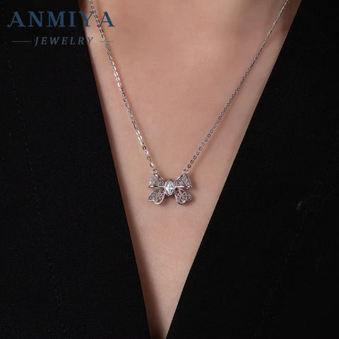 Trend Luxury Bow S925 Sterling Silver Necklace Pendant Fashion Necklace Jewelry for Women Valentine'S Day Gift