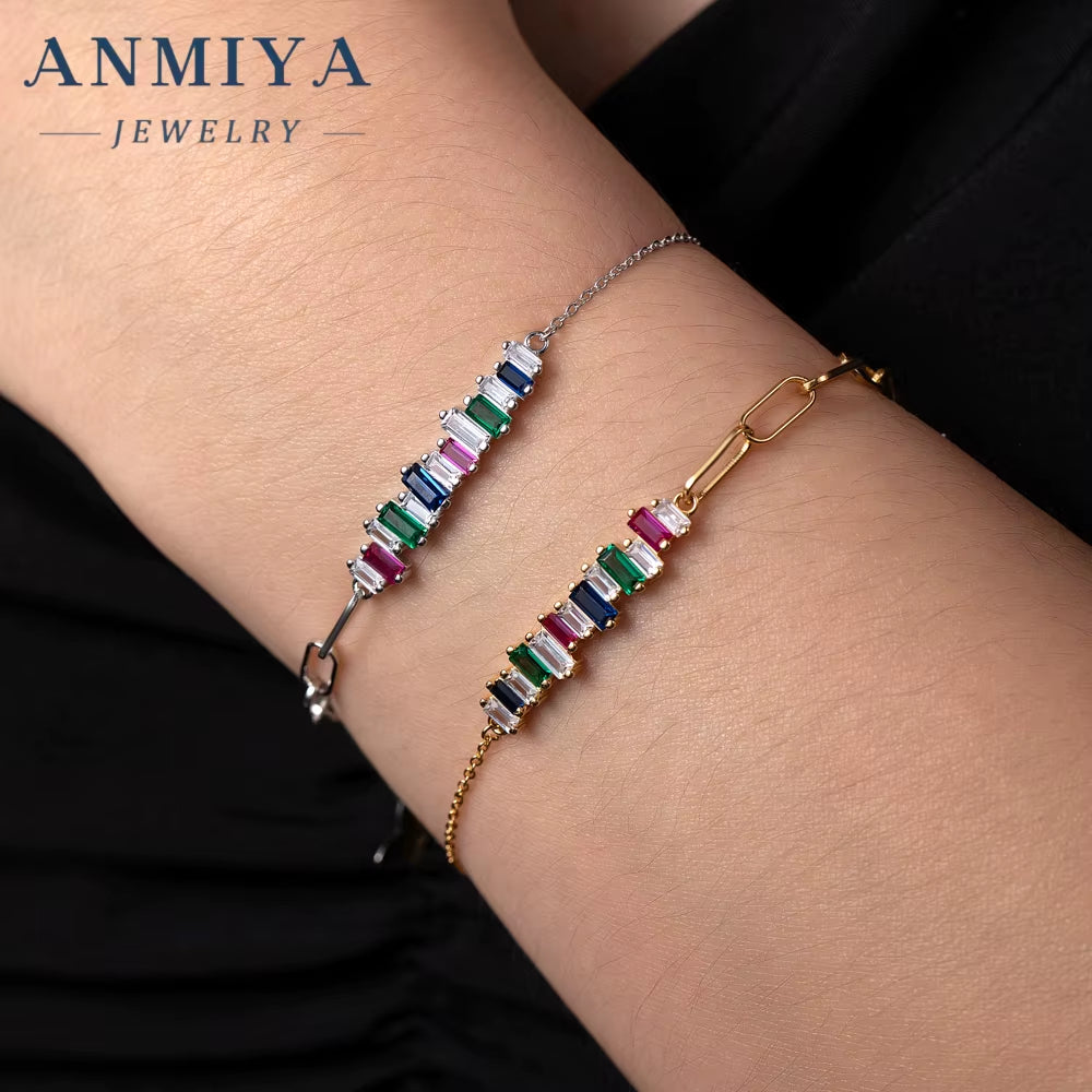 New Luxury Cubic Zircon Full Diamond Bracelet 925 Silver Jewelry Waterproof 18K Gold Plated Colorful Tennis Chain Bracelet