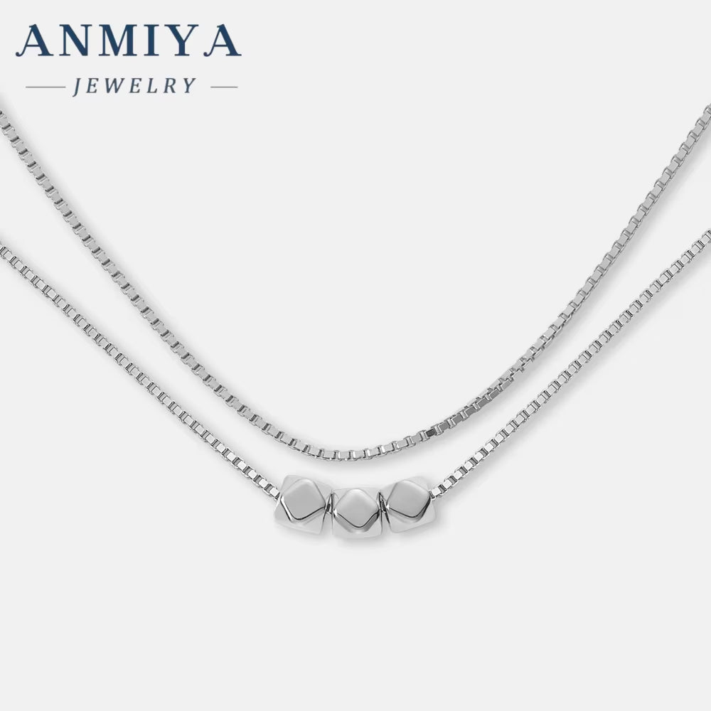 Layered Necklace 925 Silver Double Layer Necklace Trendy Multi Layer Gold Block Necklaces for Women New Arrival