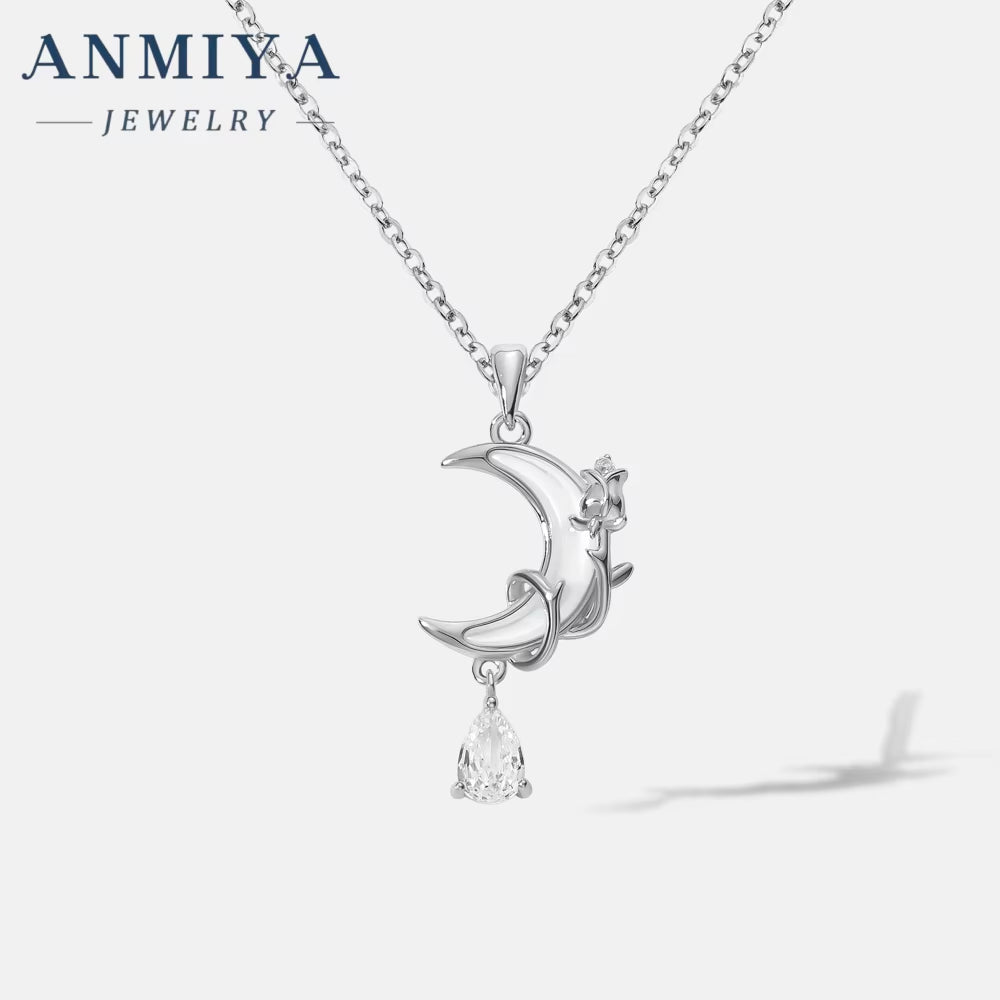 Unisex 925 Sterling Silver Moon Pendant Necklace Fashionable Zircon Star Gold JEWELRY Main Elegant Crescent Necklace