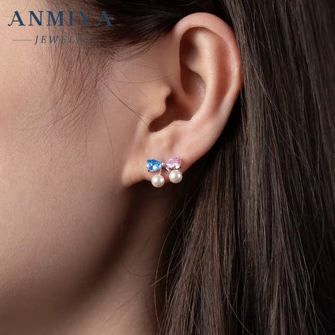 High Quality Summer Fancy Rhinestone Bow Pearl Stud Earrings for Women Girls