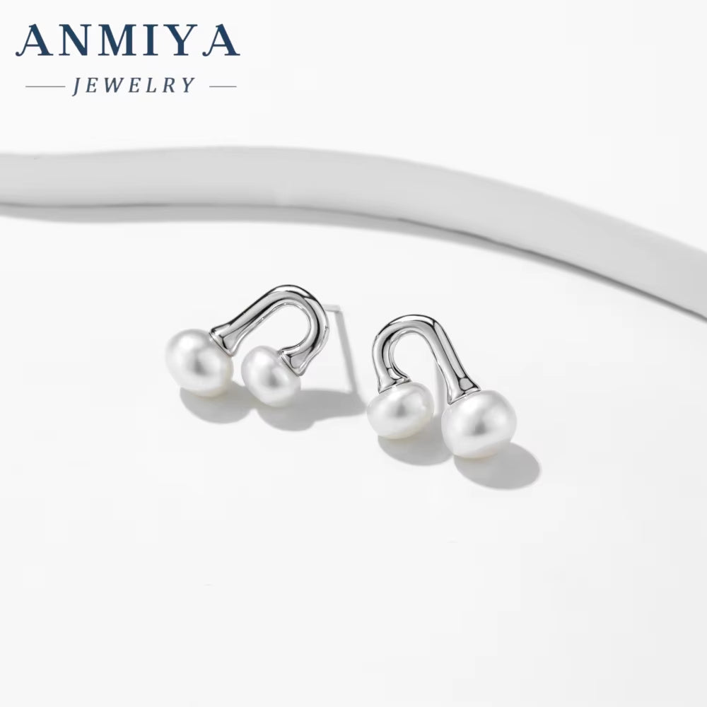 ANMIYA Minimalist INS Trendy Fashion U-Shaped Double Pearl Stud Earrings