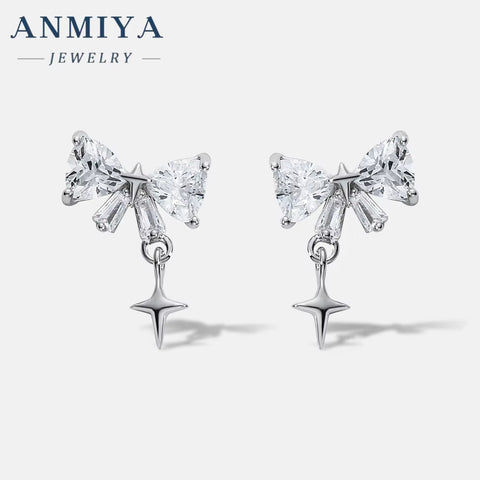 Super Shining Full Zircon Butterfly Stud Earrings 925 Silver Plated Rhinestone Women Earrings for Sweet Girls