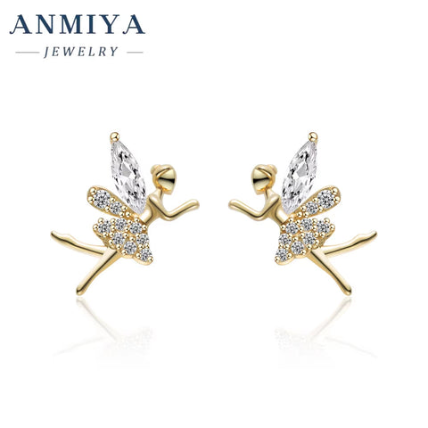 ANMIYA Manufacturer Latest Design Elf Fairy Shape Zircon Hypoallergenic S925 Silver Stud Earrings for Girl