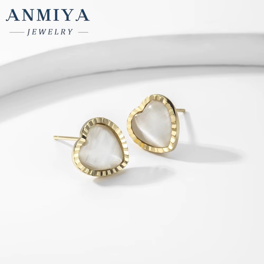 ANMIYA 925 Silver 18K Gold Plated Heart Dainty Sterling Silver Vintage Earrings for Women