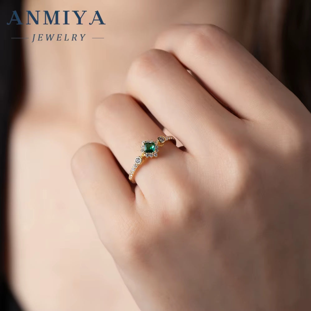 Wholesale 18K Gold Plated Green Cubic Zircon Rings for Women Gold Jewelry Ring Jewelry