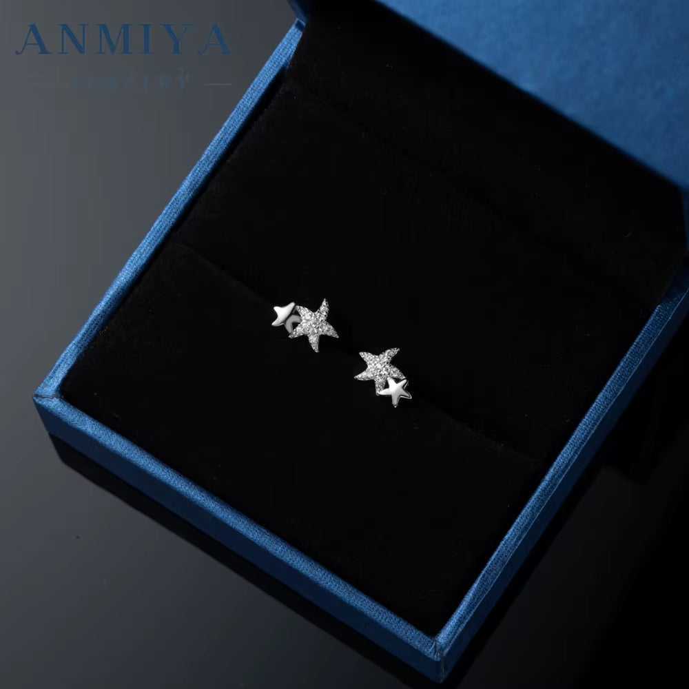 New Dainty Geometric Sea Star Dissymmetry Stud Earring for Women 18K Gold Plated 925 Silver Jewelry