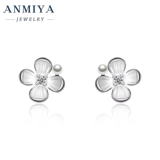 French Light Luxury Pure White Flower Earrings S925 Sterling Silver Freshwater Pearl Stud Earrings for Women Gifts
