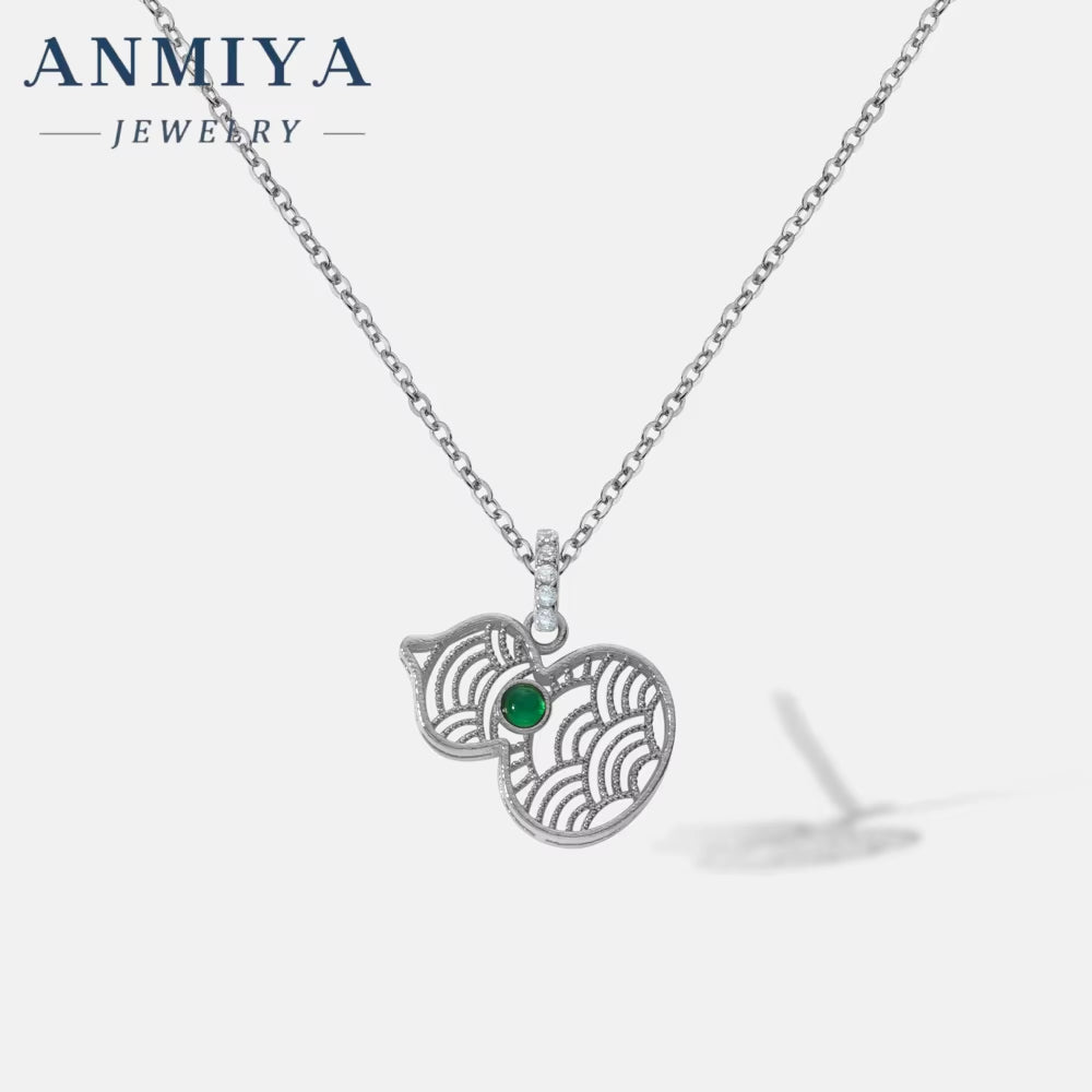 ANMIYA 925 Silver Calabash Shape Women Necklace Set Pearl Diamonds Pendant Necklace Fashion Jewelry for Women