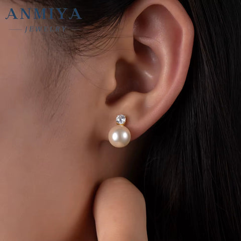ANMIYA 925 Silver Freshwater Pearl Stud Earrings Elegant 925 Silver Pearl Studs for Women