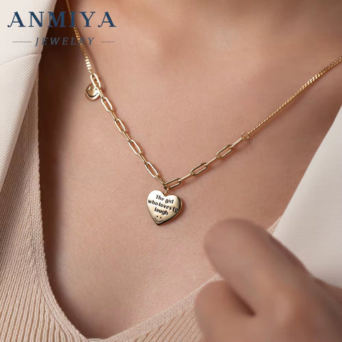 Hot Sale 925 Sliver Necklace 18K Gold with Zircon Smile Heart Necklace Spiritual Gift Necklace for Girl