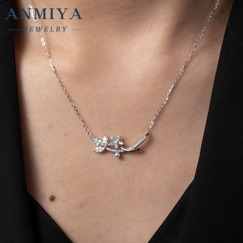 Fine Jewelry Necklaces Zircon Flower Necklace 925 Sterling Silver Sterling Necklace for Women