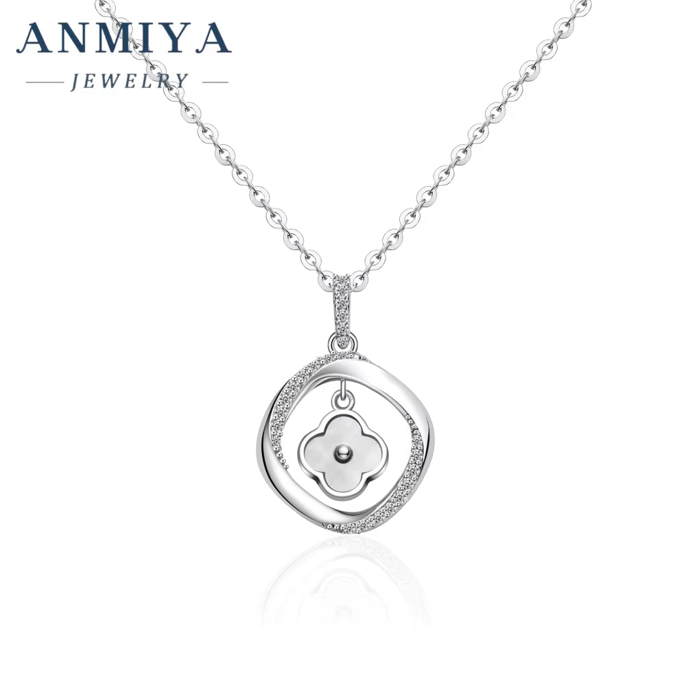 ANMIYA Female Fashionable Hollow round Four Clover Fashion Chains Necklaces for Girlfriend Gift