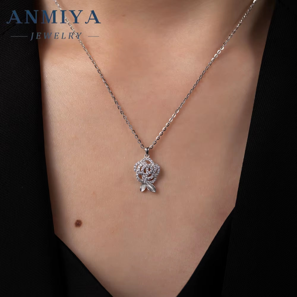 Fashion Luxury Flower Jewelry Set Zircon 925 Silver Zircon Flower Necklace and Earrings Women'S Wedding Party Jewelry