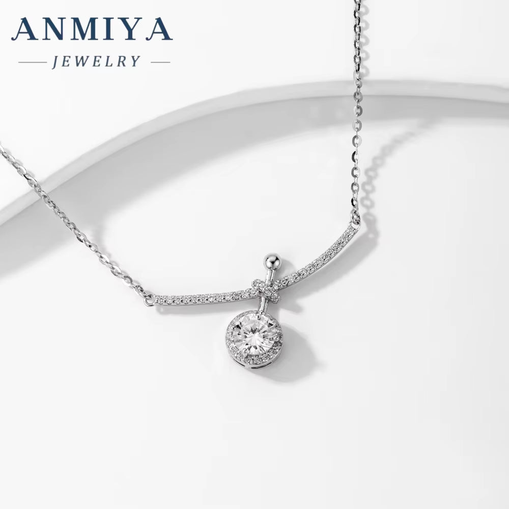 Luxury Silver Plated Shiny round Shaped Zircon Pendant 925 Silver Necklace Women for Banquet Wedding Gift