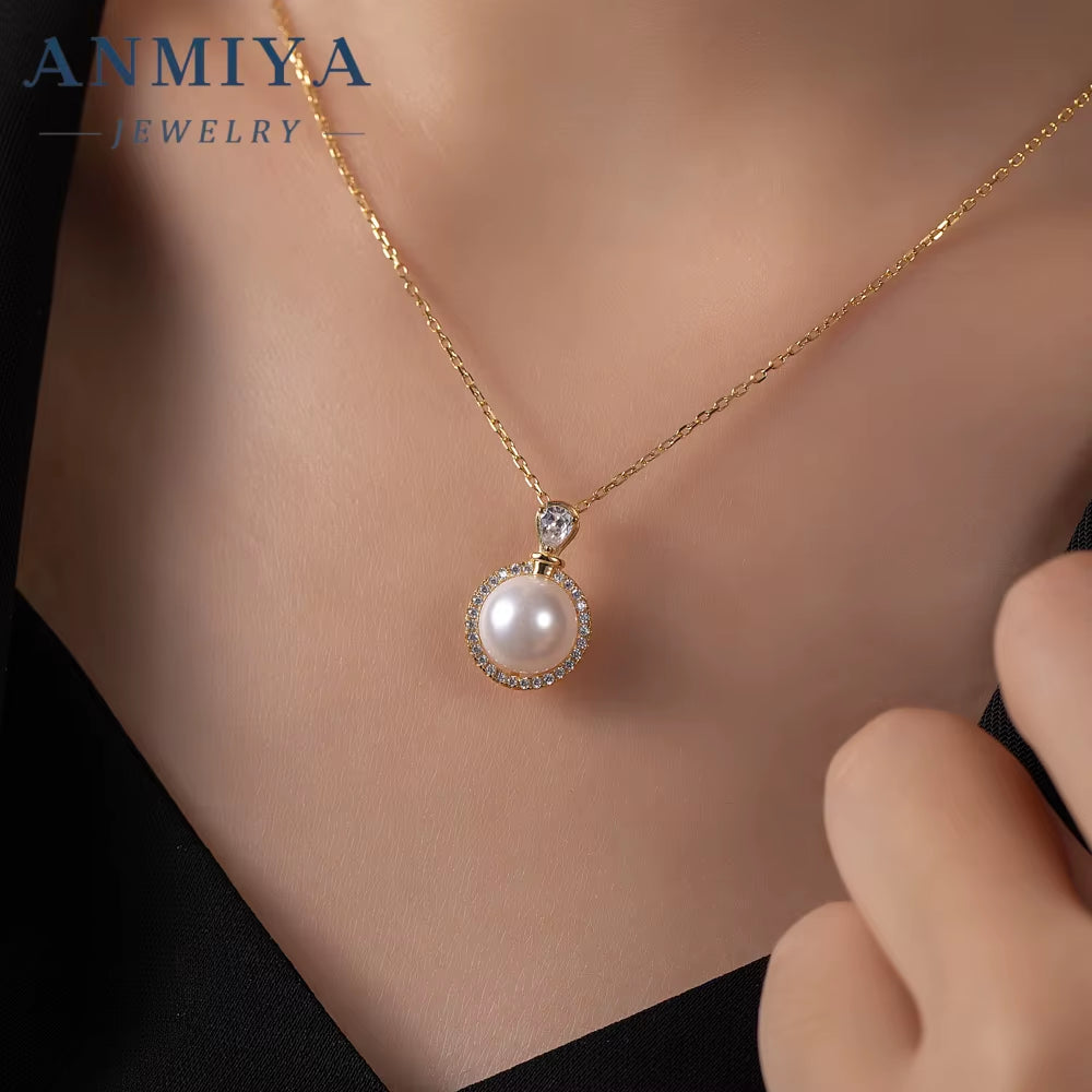 ANMIYA Delicate Niche Fashionable Fresh Water Pearl Waterproof 925 Silver Gold Plated Pendant Necklace for Women Men Jewelry