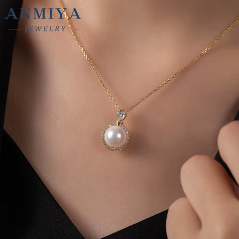 ANMIYA Delicate Niche Fashionable Fresh Water Pearl Waterproof 925 Silver Gold Plated Pendant Necklace for Women Men Jewelry