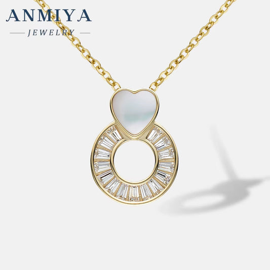 Wholesale Fine S925 Hollow Out round Shape Heart White Shell 18K Gold Fashion Women Necklace