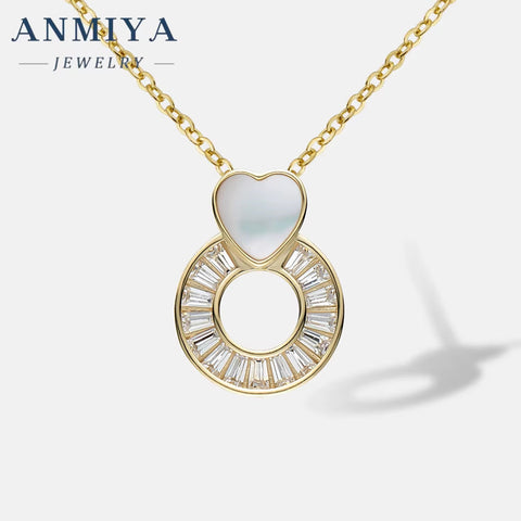 Wholesale Fine S925 Hollow Out round Shape Heart White Shell 18K Gold Fashion Women Necklace