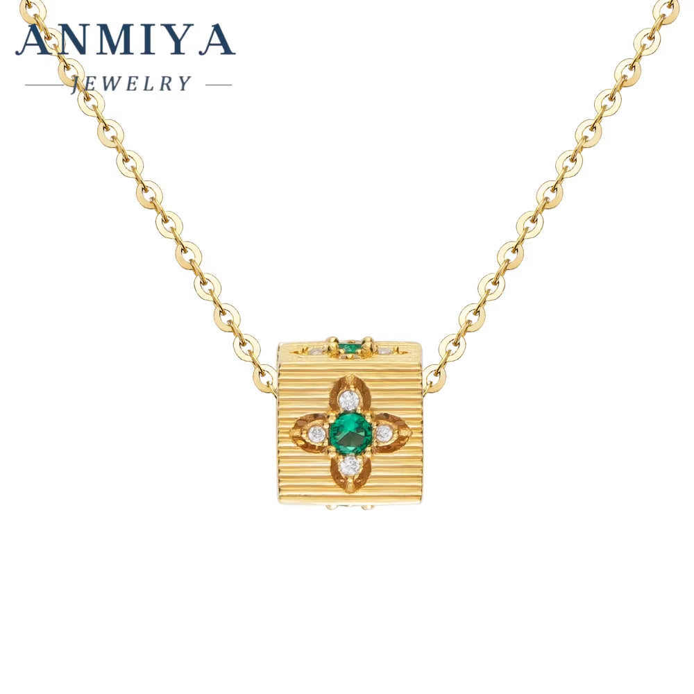 Custom Zircon Block Pendant 18K Gold Filled Plated Clover Fashion Jewelry Necklaces for Women Wholesale