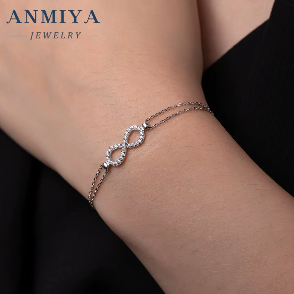 Fine Jewelry Elegant Gold Plated 925 Sterling Silver Double Layer Diamond Love Infinity Eternity Bracelet Woman