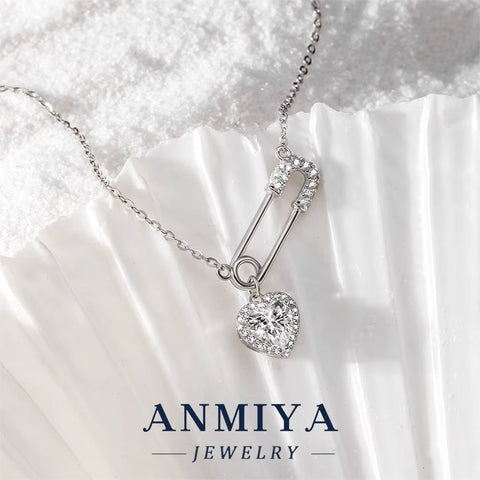 Fine Jewelry 925 Sterling Silver 18K Gold Plated Love Heart Pendant Link Pin Shape Chain Necklace for Women