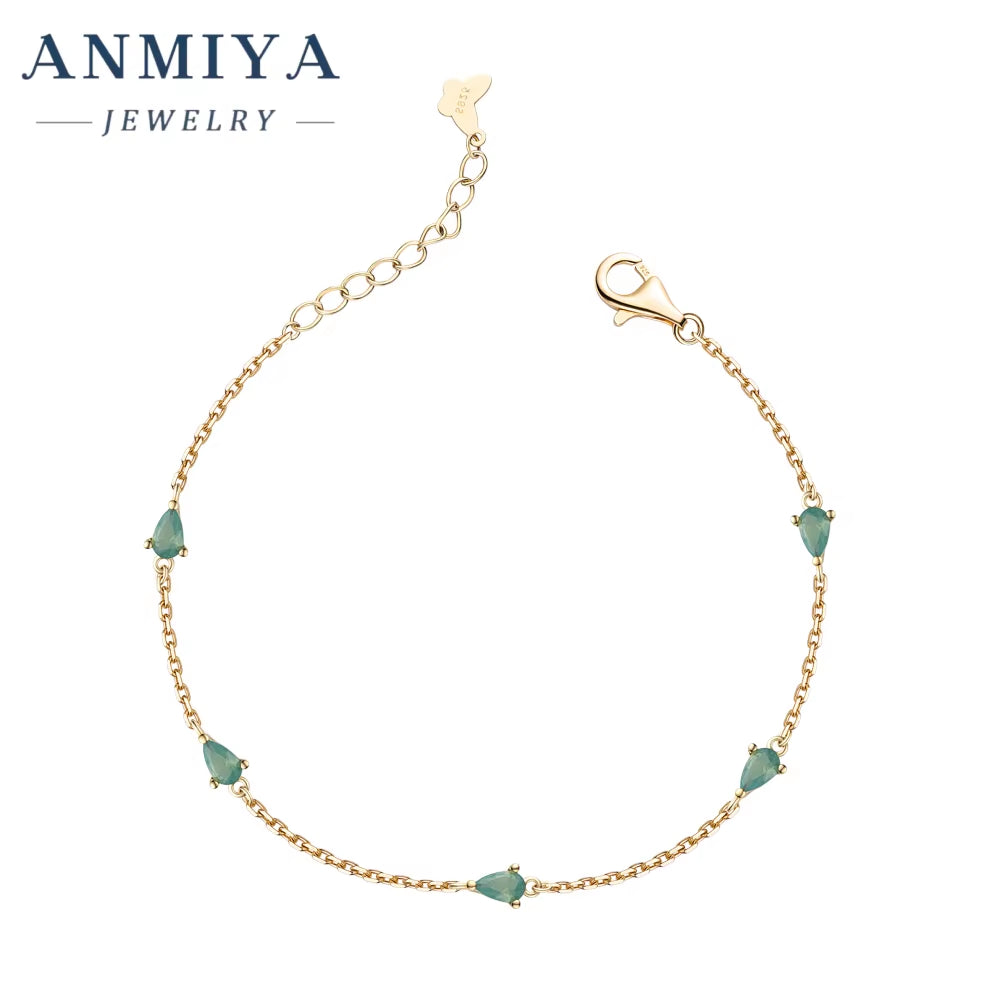 Accessory Jewelry Sterling 925 18K Gold Plated Chain Link Bracelet Green Zircon Stone Bracelet Set for Women Girl Jewelry Gift