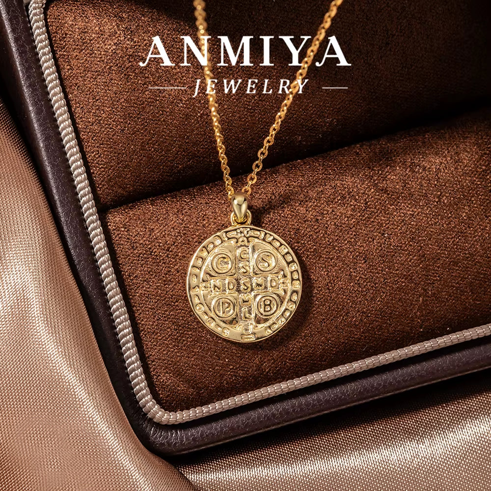 925 Silver Necklace Double Sided Saint Benedict Medal Pendant Fashionable Gold Rotation Christian Catholic Jewelry Fine Chains