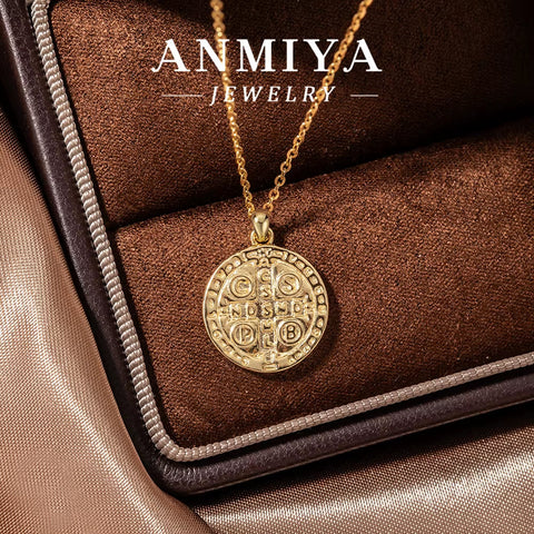 925 Silver Necklace Double Sided Saint Benedict Medal Pendant Fashionable Gold Rotation Christian Catholic Jewelry Fine Chains