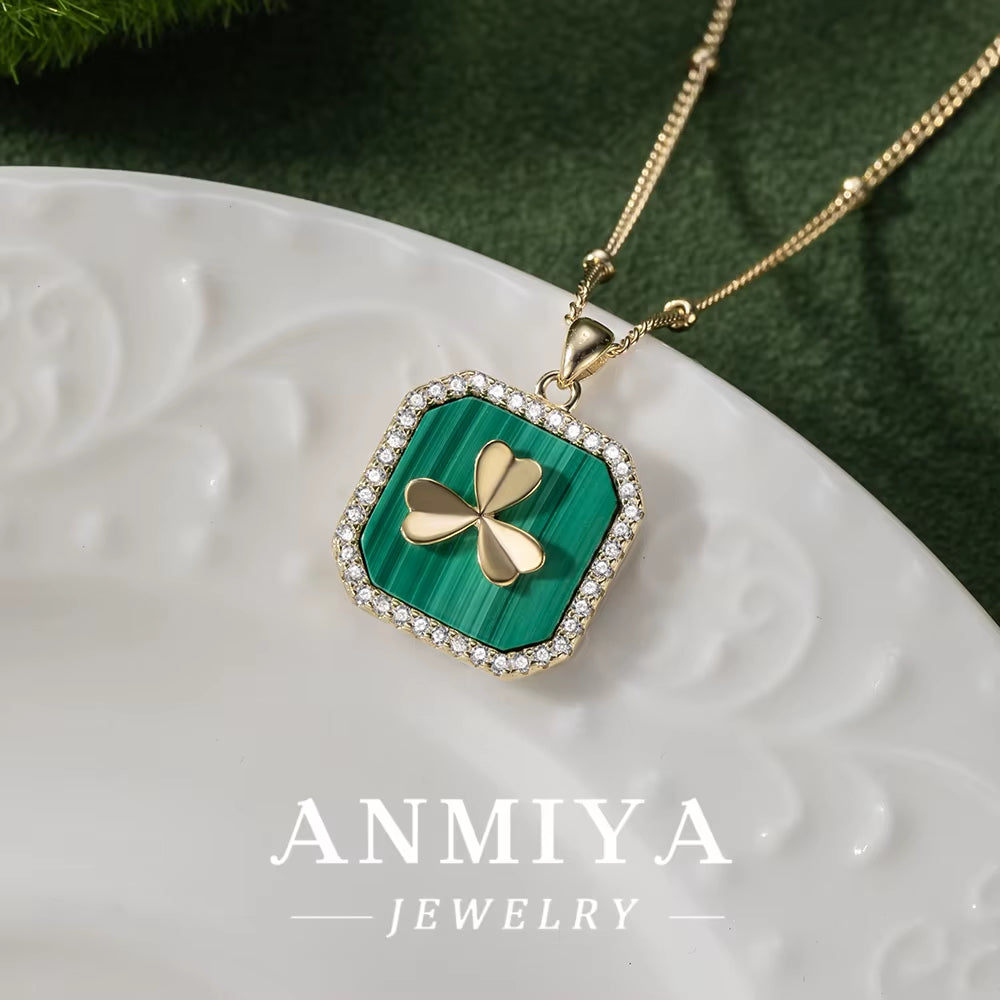 925 Sterling Silver Jewelry Set with Malachite Gemstone | Delicate Silver Necklace for Women | Handcrafted Green Stone Pendant