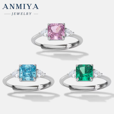 925 Sterling Silver Ring Zircon Waterproof Wedding Pink Green Blue Cubic Zirconia Silver Engagement Ring Set for Women Girls