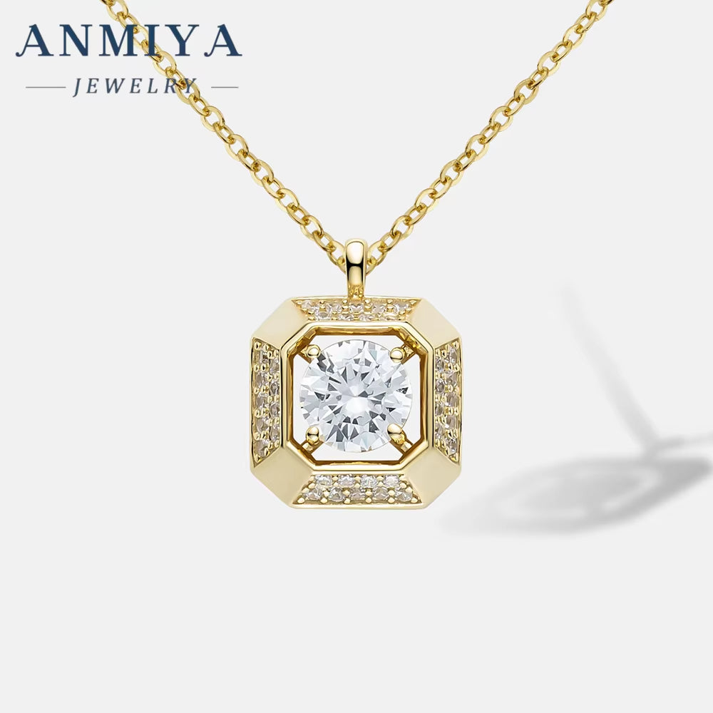 ANIMIYA S925 Fashion Gold Plated Diamond Zircon Pendant Waterproof Ladies Square Jewelry Necklace
